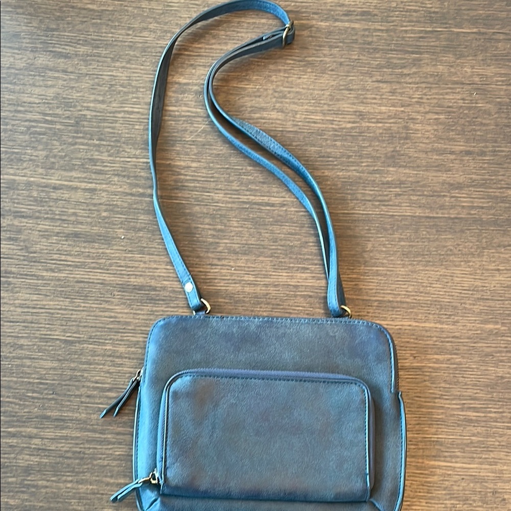 JOY SUSAN DUSTY BLUE ORGANIZER CROSSBODY SHOULDER BAG Vegan Leather
